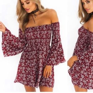 Haute Rogue Merlot Off The Shoulder Dress